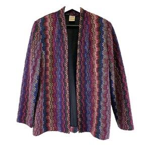Graff Californiawear Knit Blazer Purple Red Stripe Sweater Open Vintage Women 12